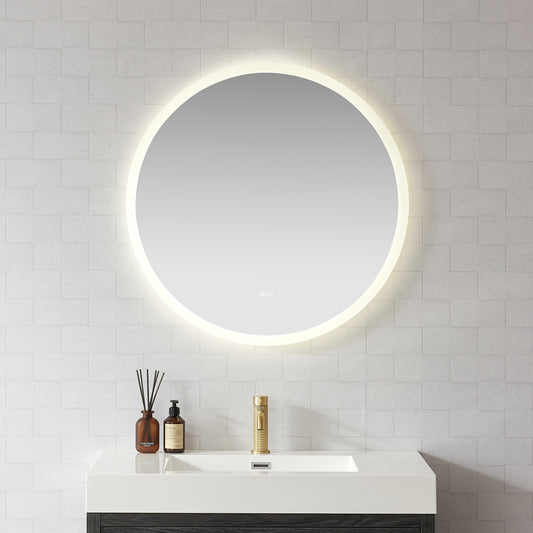 Vinnova, Moscow 32 in. W x 32 in. H circular Aluminum Frameless LED Wall Mount Bathroom Vanity Mirror