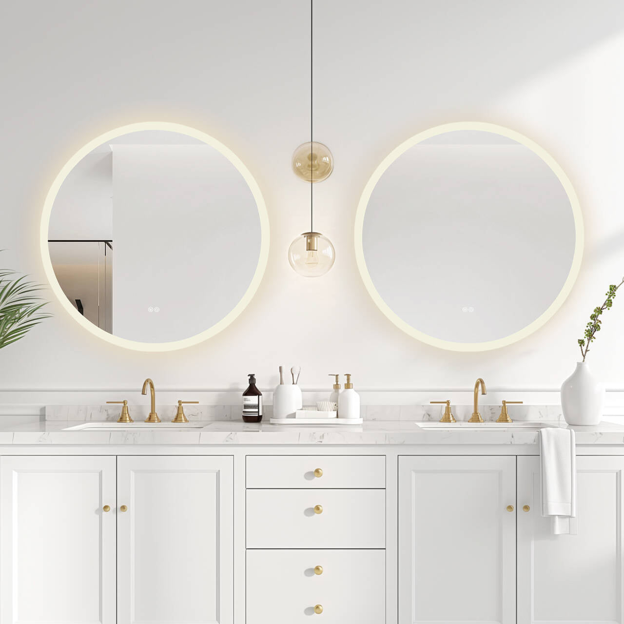 Vinnova, Moscow 32 in. W x 32 in. H circular Aluminum Frameless LED Wall Mount Bathroom Vanity Mirror