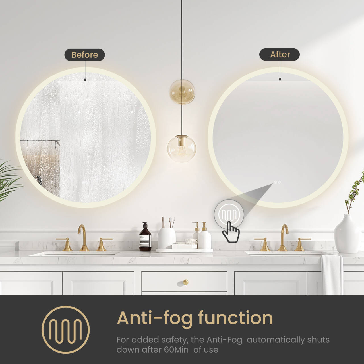 Vinnova, Moscow 32 in. W x 32 in. H circular Aluminum Frameless LED Wall Mount Bathroom Vanity Mirror