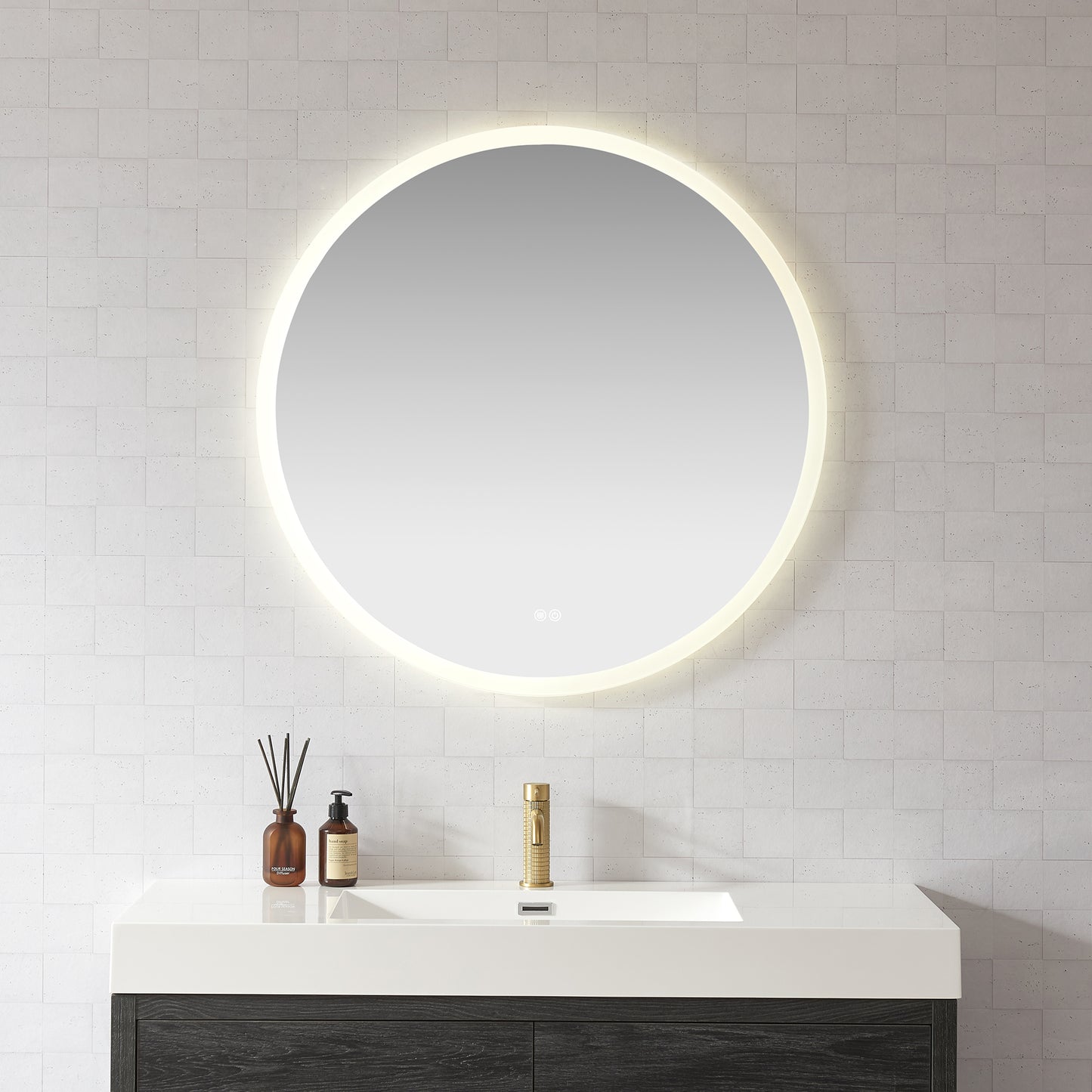 Vinnova, Moscow 36 in. W x 36 in. H circular Aluminum Frameless LED Wall Mount Bathroom Vanity Mirror