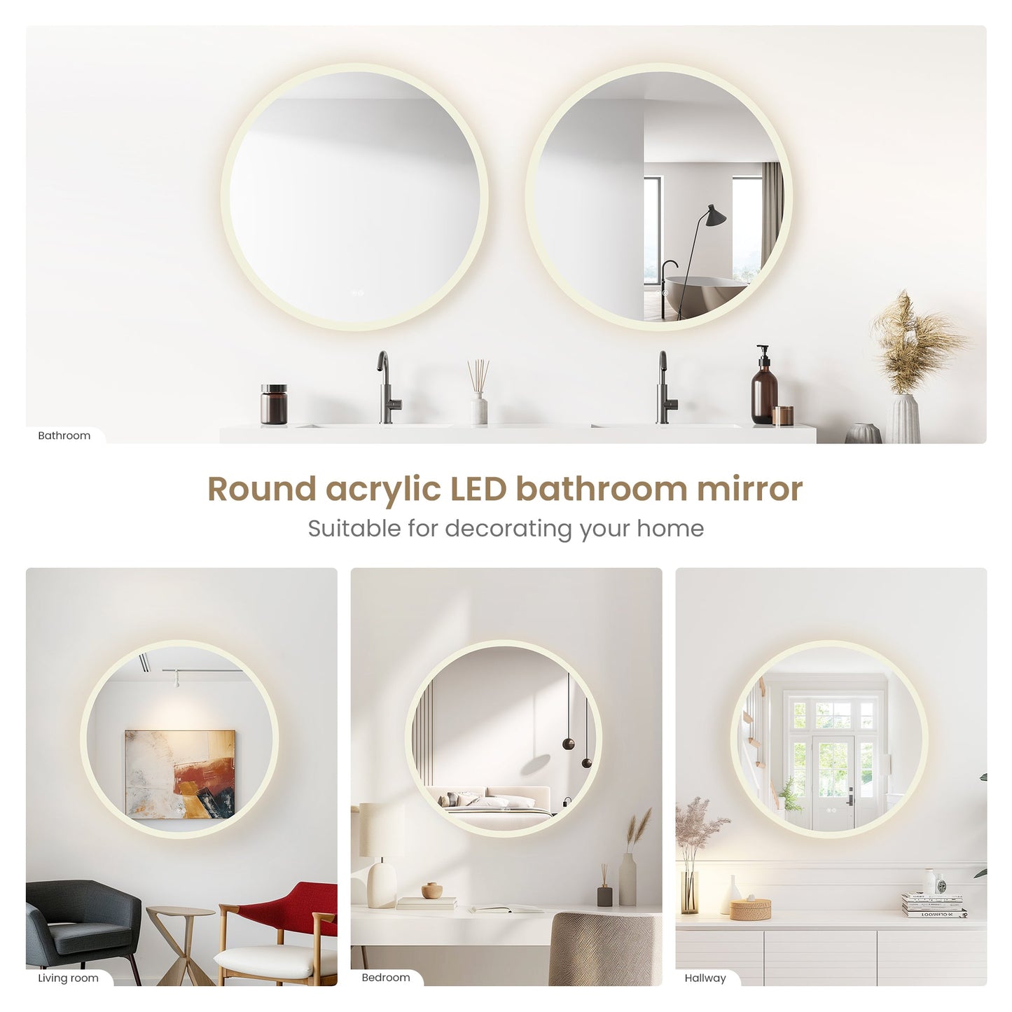 Vinnova, Moscow 36 in. W x 36 in. H circular Aluminum Frameless LED Wall Mount Bathroom Vanity Mirror
