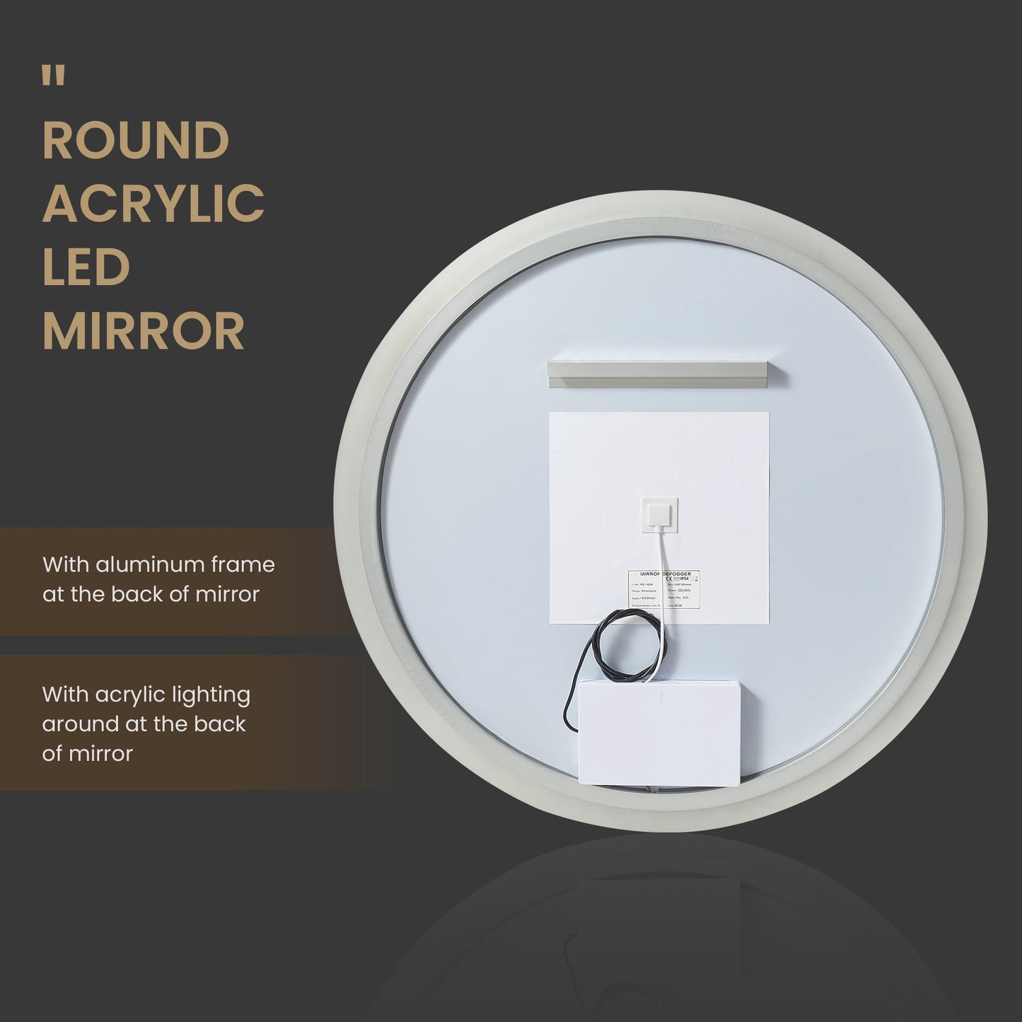 Vinnova, Moscow 36 in. W x 36 in. H circular Aluminum Frameless LED Wall Mount Bathroom Vanity Mirror