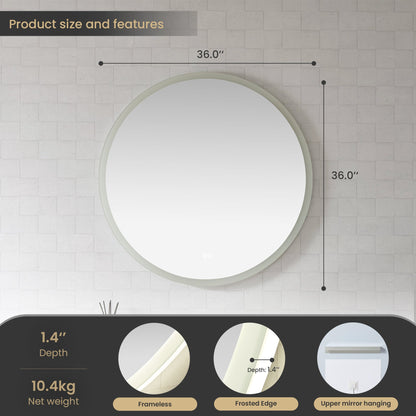 Vinnova, Moscow 36 in. W x 36 in. H circular Aluminum Frameless LED Wall Mount Bathroom Vanity Mirror