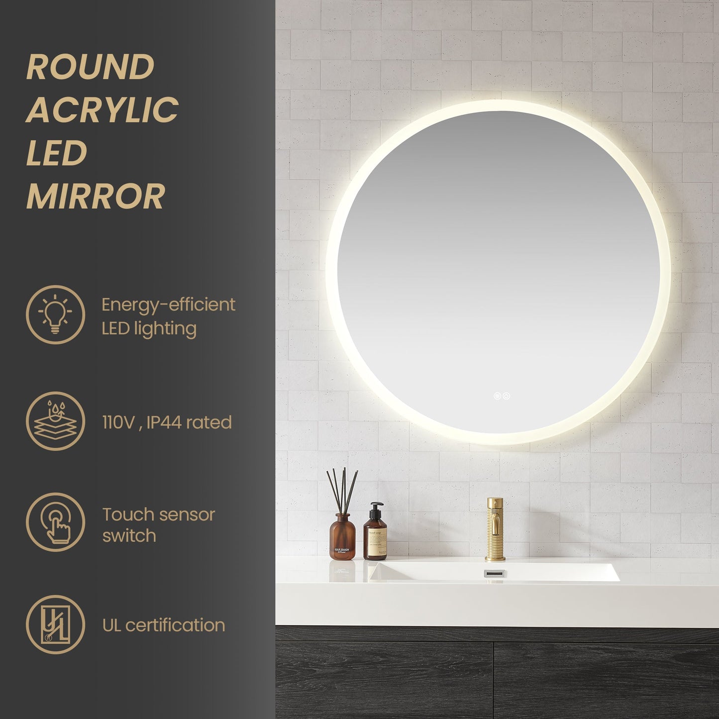 Vinnova, Moscow 36 in. W x 36 in. H circular Aluminum Frameless LED Wall Mount Bathroom Vanity Mirror