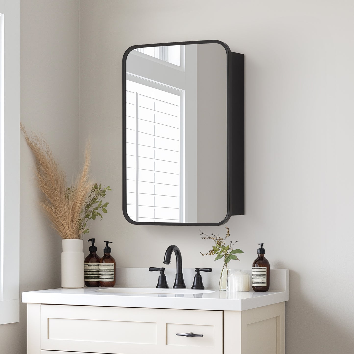 Vinnova, Talayuela 16 in. W x 24 in. H Rectangular Aluminum Framed Medicine Cabinet in Brushed Black