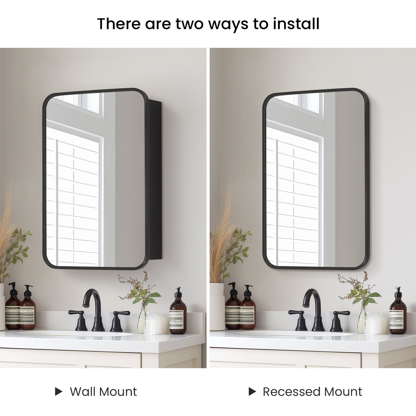 Vinnova, Talayuela 16 in. W x 24 in. H Rectangular Aluminum Framed Medicine Cabinet in Brushed Black