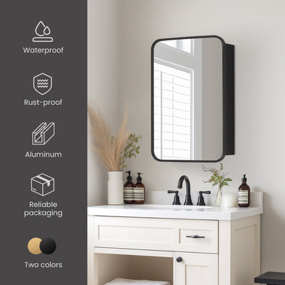 Vinnova, Talayuela 16 in. W x 24 in. H Rectangular Aluminum Framed Medicine Cabinet in Brushed Black