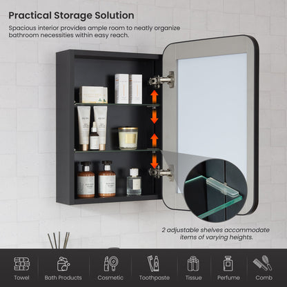 Vinnova, Talayuela 16 in. W x 24 in. H Rectangular Aluminum Framed Medicine Cabinet in Brushed Black