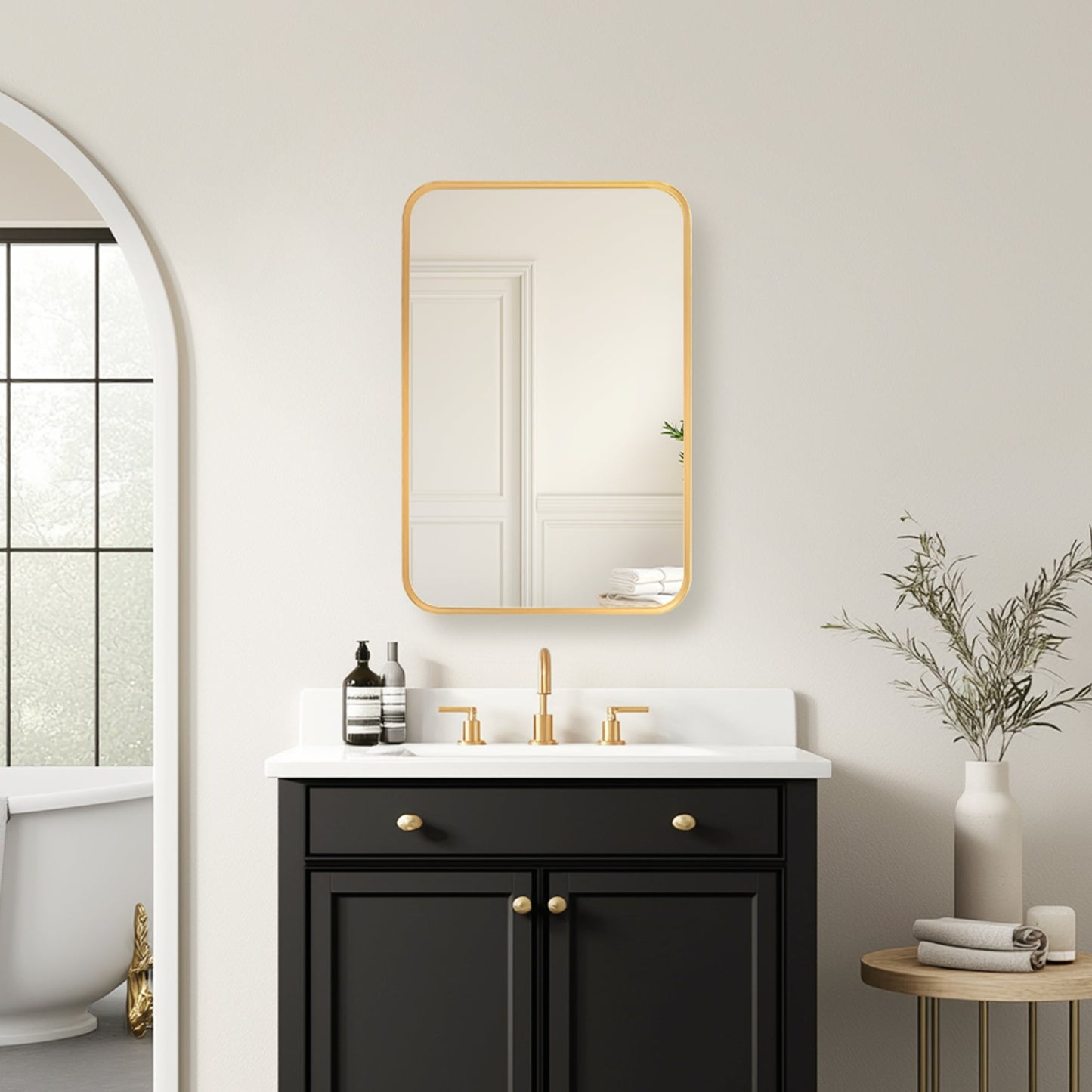 Vinnova, Talayuela 16 in. W x 24 in. H Rectangular Aluminum Framed Medicine Cabinet in Brushed Gold