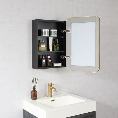 Vinnova, Talayuela 16 in. W x 24 in. H Rectangular Aluminum Framed Medicine Cabinet in Brushed Gold