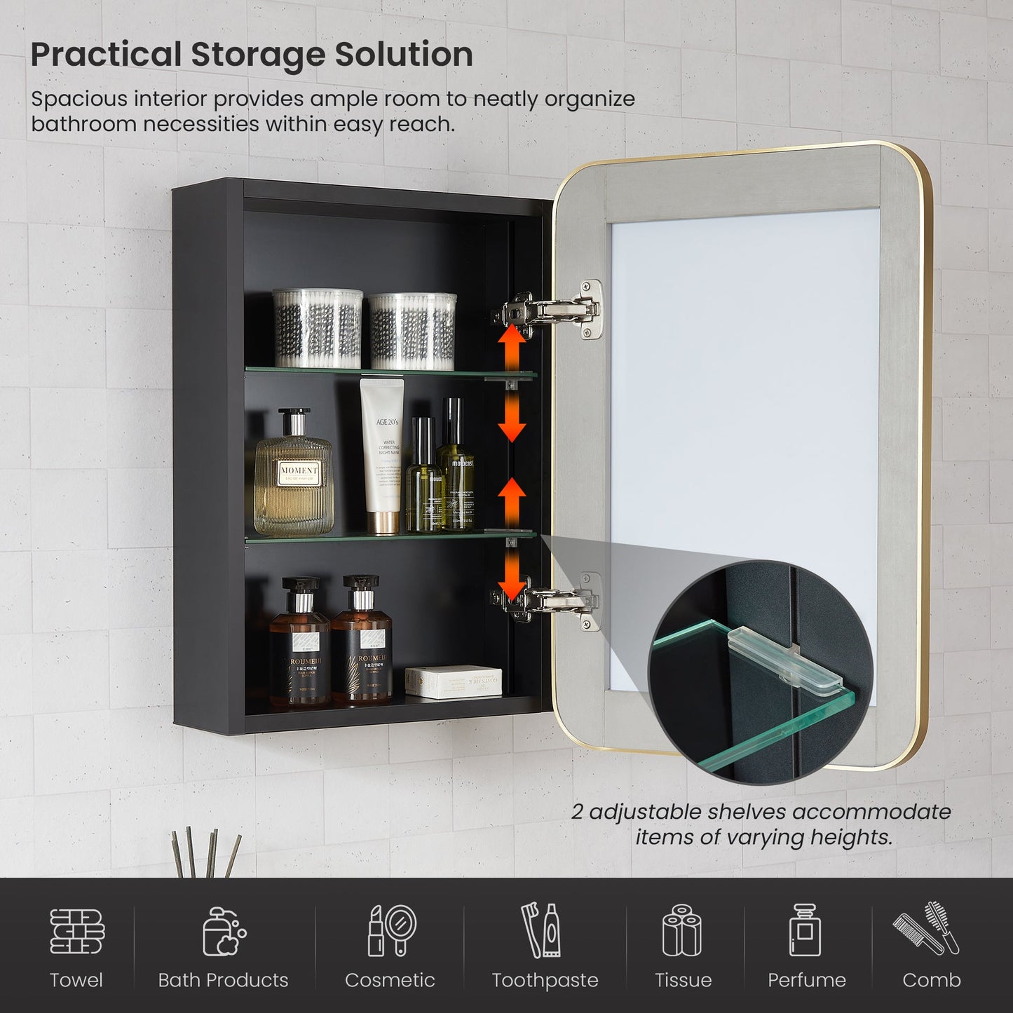 Vinnova, Talayuela 16 in. W x 24 in. H Rectangular Aluminum Framed Medicine Cabinet in Brushed Gold
