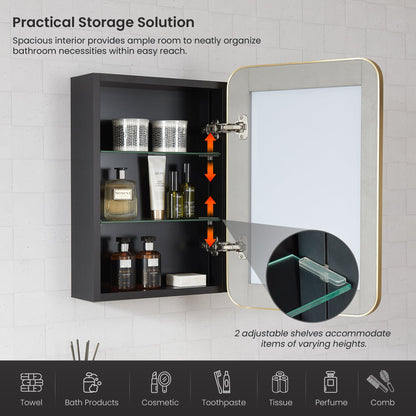 Vinnova, Talayuela 16 in. W x 24 in. H Rectangular Aluminum Framed Medicine Cabinet in Brushed Gold