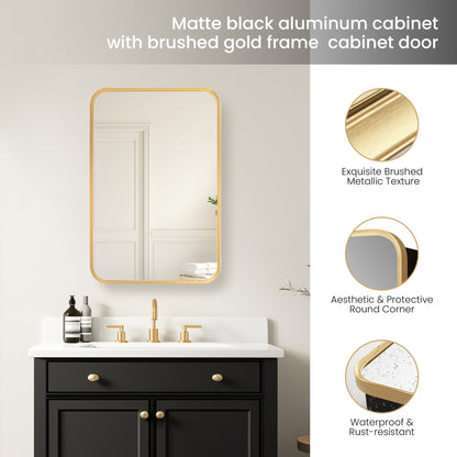 Vinnova, Talayuela 16 in. W x 24 in. H Rectangular Aluminum Framed Medicine Cabinet in Brushed Gold