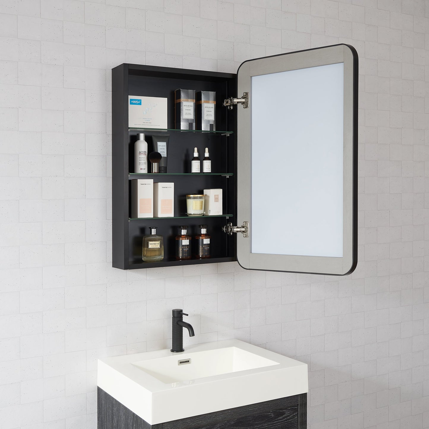 Vinnova, Talayuela 20 in. W x 32 in. H Rectangular Aluminum Framed Medicine Cabinet in Brushed Black