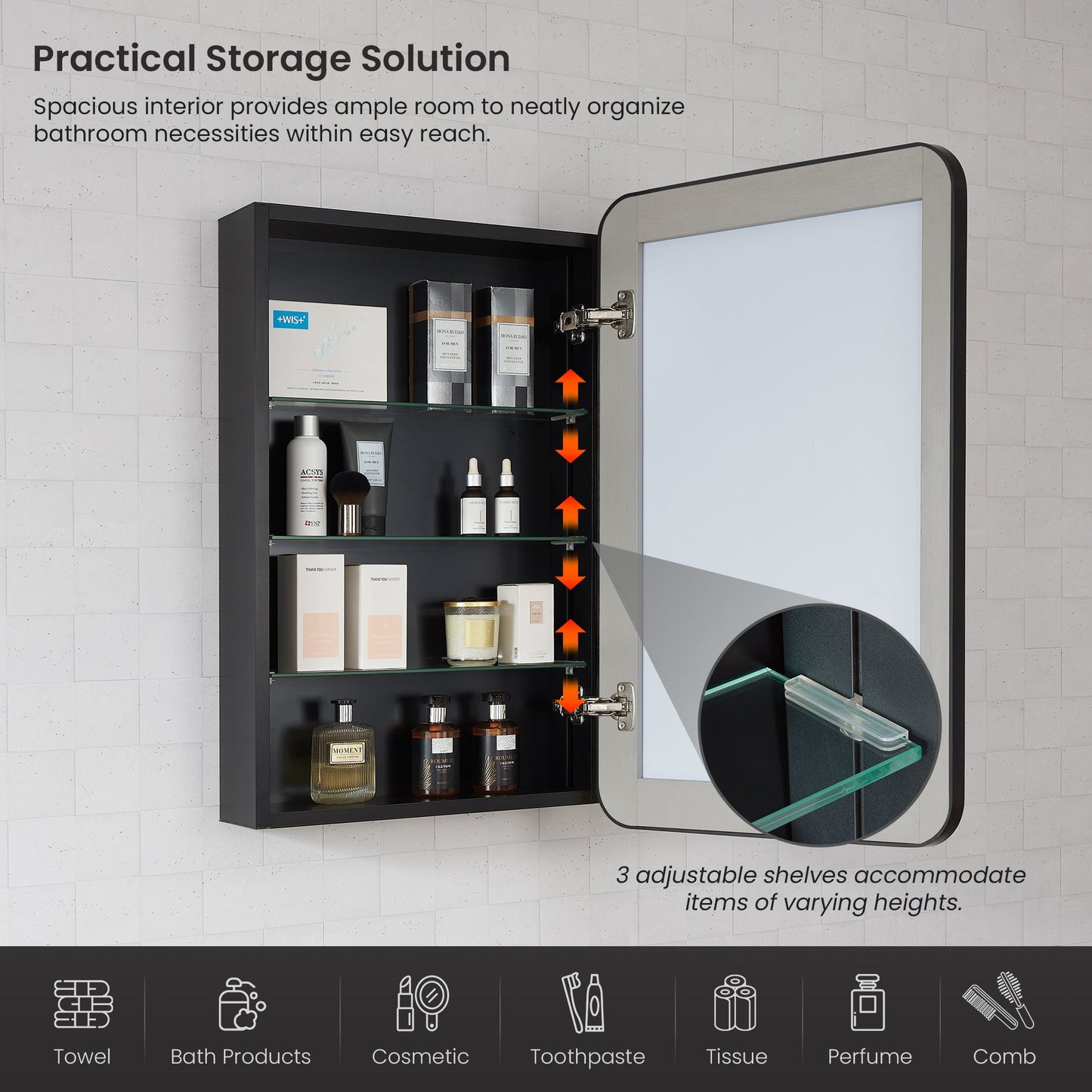 Vinnova, Talayuela 20 in. W x 32 in. H Rectangular Aluminum Framed Medicine Cabinet in Brushed Black