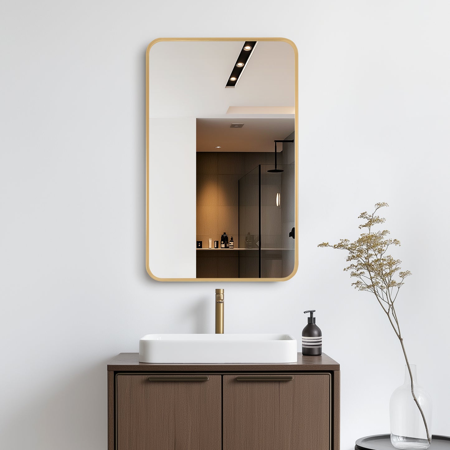 Vinnova, Talayuela 20 in. W x 32 in. H Rectangular Aluminum Framed Medicine Cabinet in Brushed Gold