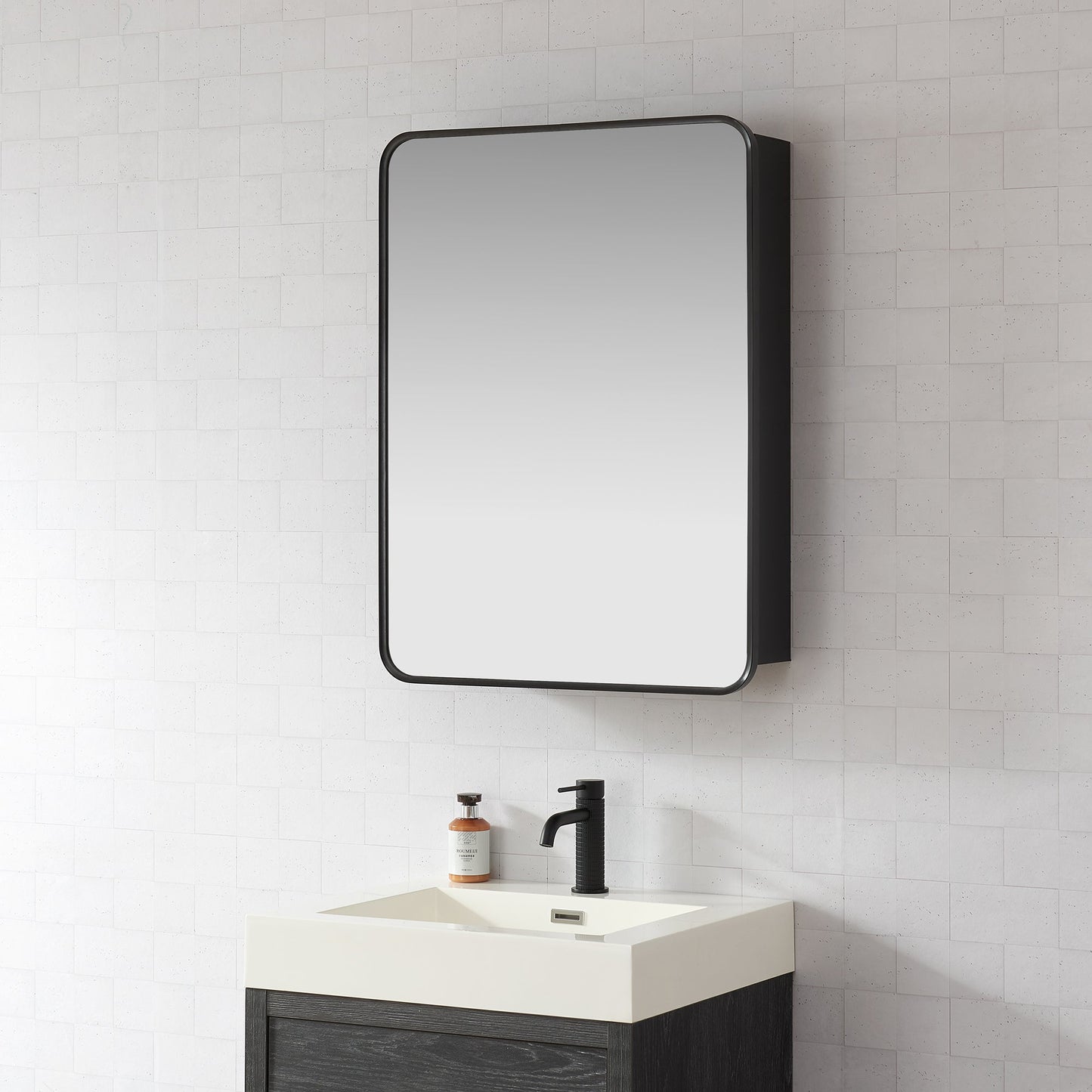 Vinnova, Talayuela 24 in. W x 32 in. H Rectangular Aluminum Framed Medicine Cabinet in Brushed Black
