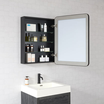 Vinnova, Talayuela 24 in. W x 32 in. H Rectangular Aluminum Framed Medicine Cabinet in Brushed Black