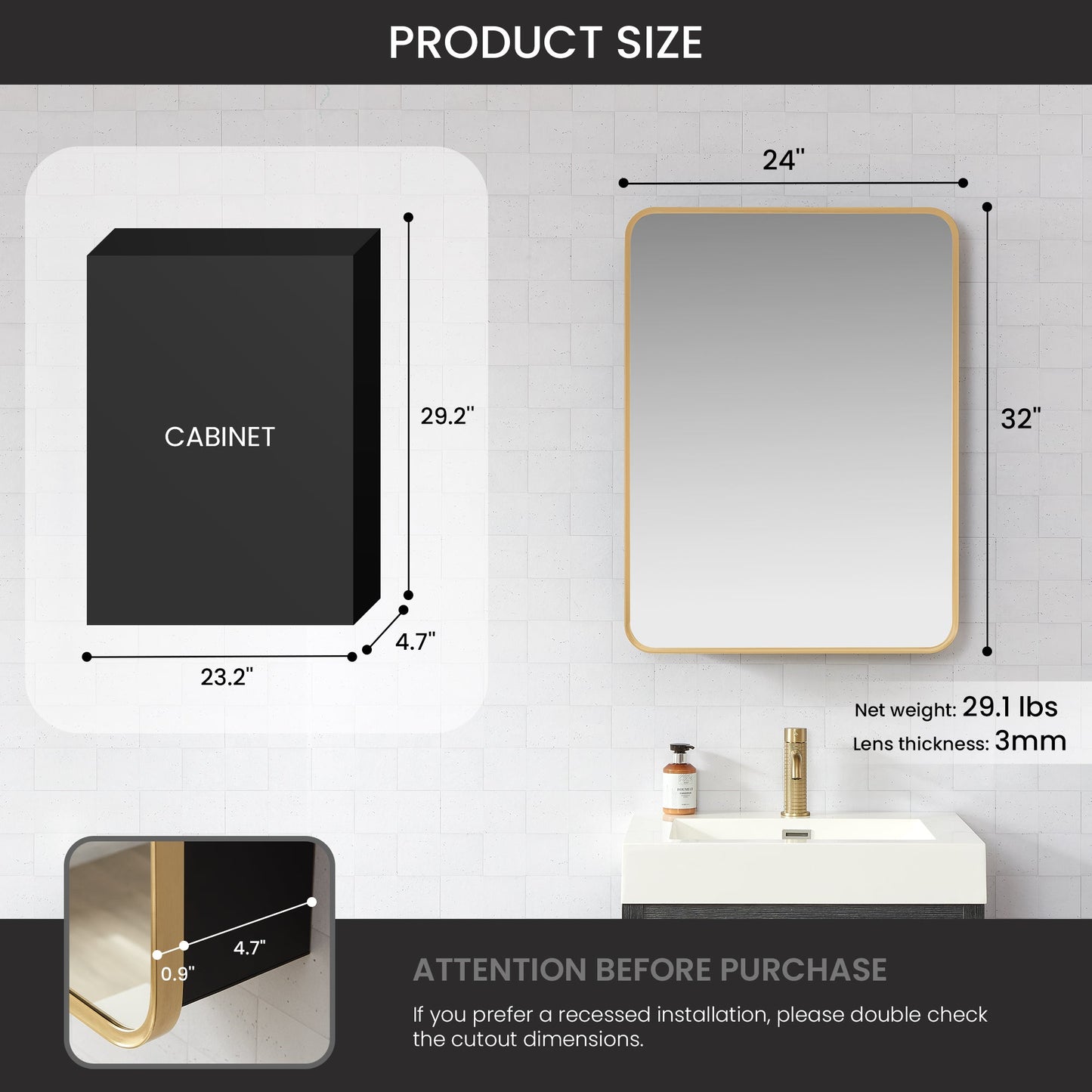 Vinnova Talayuela 24-inch bathroom vanity in Brushed Gold — view 16