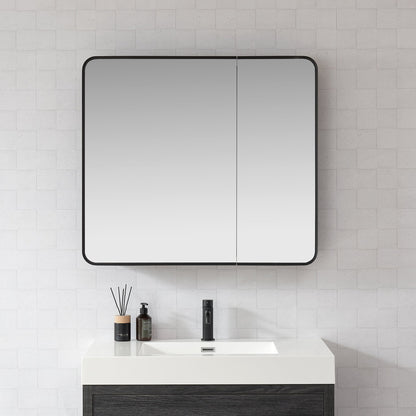 Vinnova, Talayuela 36 in. W x 32 in. H Rectangular Aluminum Framed Medicine Cabinet in Brushed Black