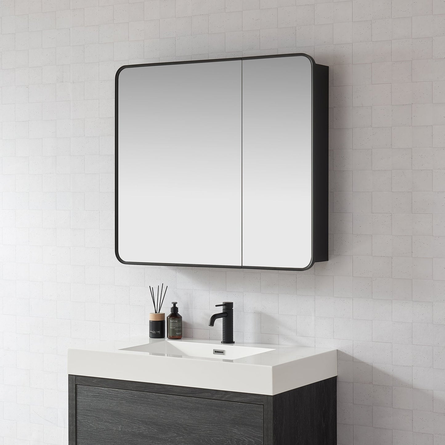 Vinnova, Talayuela 36 in. W x 32 in. H Rectangular Aluminum Framed Medicine Cabinet in Brushed Black