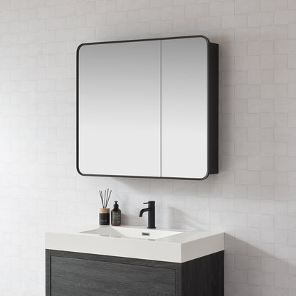 Vinnova, Talayuela 36 in. W x 32 in. H Rectangular Aluminum Framed Medicine Cabinet in Brushed Black