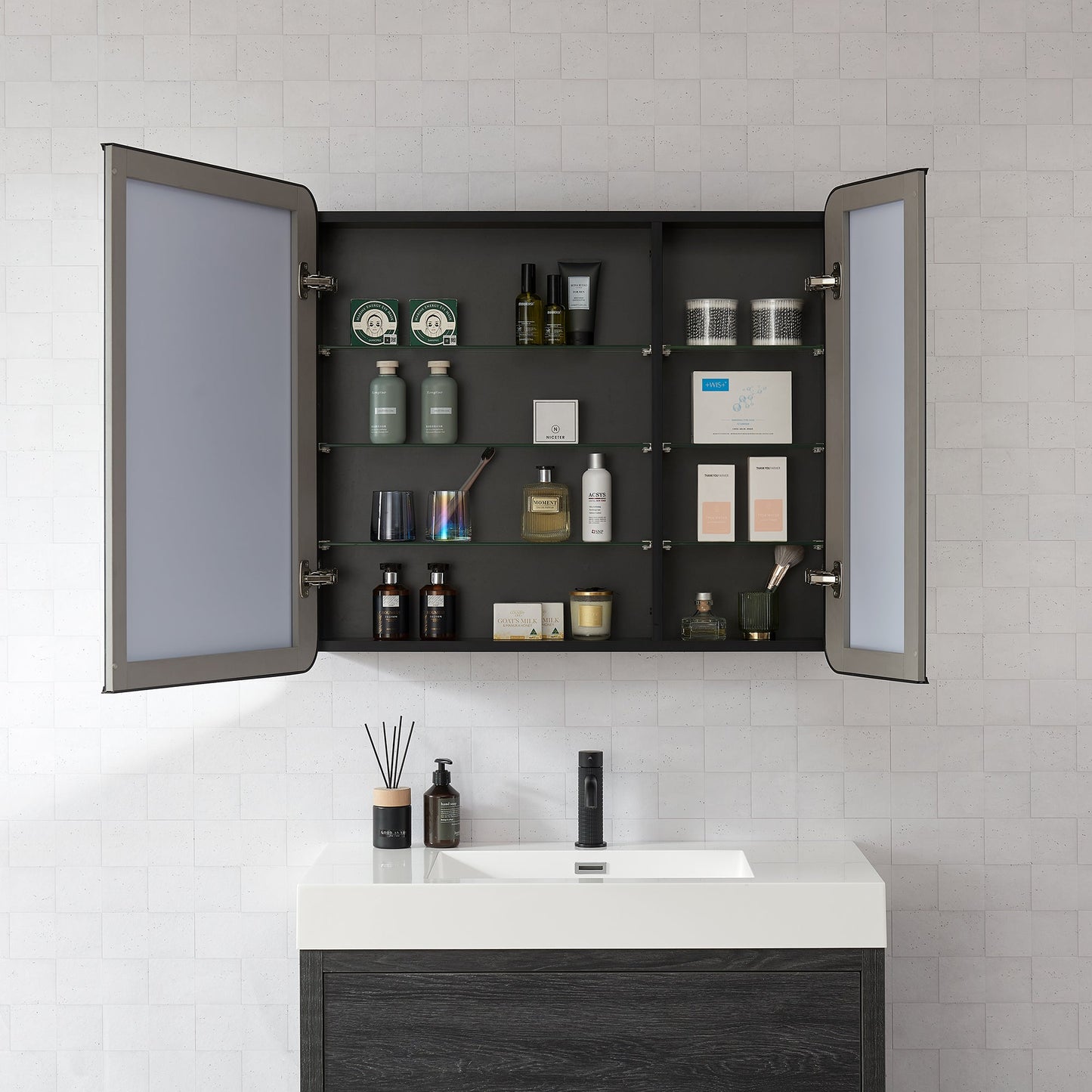 Vinnova, Talayuela 36 in. W x 32 in. H Rectangular Aluminum Framed Medicine Cabinet in Brushed Black