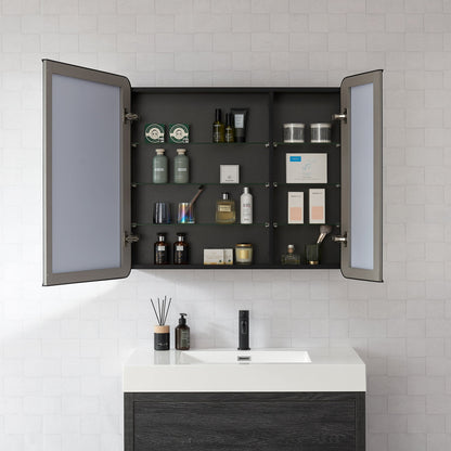 Vinnova, Talayuela 36 in. W x 32 in. H Rectangular Aluminum Framed Medicine Cabinet in Brushed Black