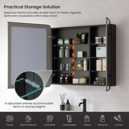 Vinnova, Talayuela 36 in. W x 32 in. H Rectangular Aluminum Framed Medicine Cabinet in Brushed Black
