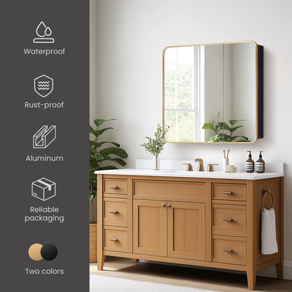 Vinnova, Talayuela 36 in. W x 32 in. H Rectangular Aluminum Framed Medicine Cabinet in Brushed Gold