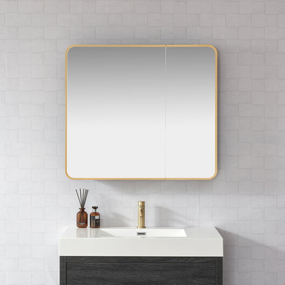 Vinnova, Talayuela 36 in. W x 32 in. H Rectangular Aluminum Framed Medicine Cabinet in Brushed Gold