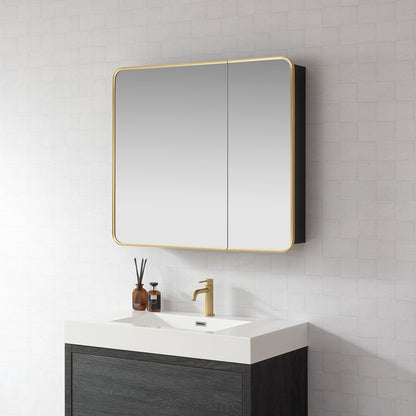 Vinnova, Talayuela 36 in. W x 32 in. H Rectangular Aluminum Framed Medicine Cabinet in Brushed Gold