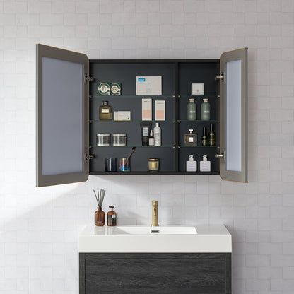 Vinnova, Talayuela 36 in. W x 32 in. H Rectangular Aluminum Framed Medicine Cabinet in Brushed Gold