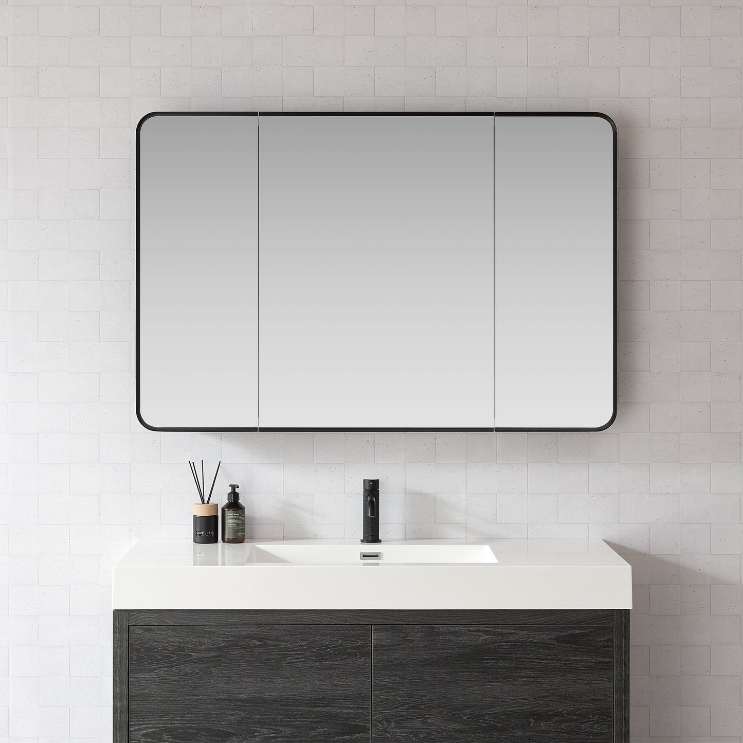 Vinnova, Talayuela 48 in. W x 32 in. H Rectangular Aluminum Framed Medicine Cabinet in Brushed Black