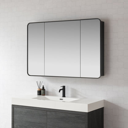 Vinnova, Talayuela 48 in. W x 32 in. H Rectangular Aluminum Framed Medicine Cabinet in Brushed Black