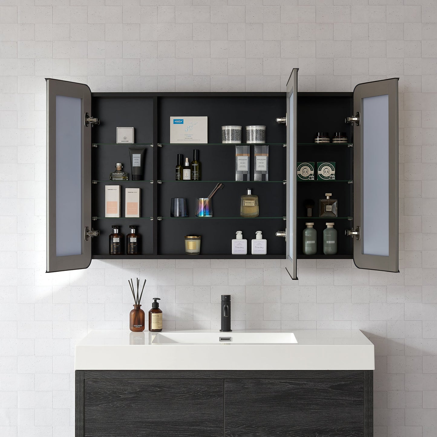 Vinnova, Talayuela 48 in. W x 32 in. H Rectangular Aluminum Framed Medicine Cabinet in Brushed Black