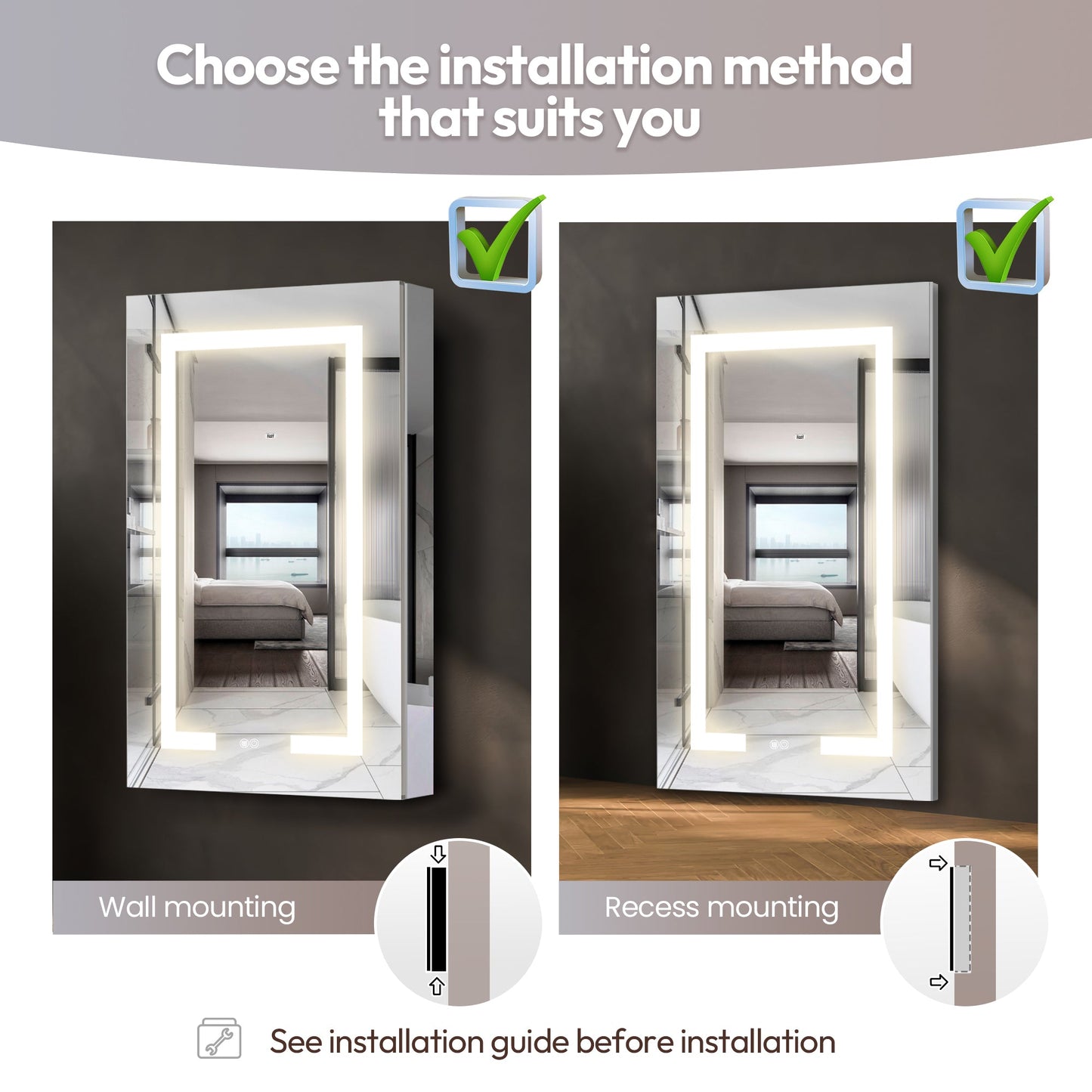 Vinnova, Santona 20 in. W x 32 in. H Rectangular Medicine Cabinet with Aluminum Frameless LED Mirror
