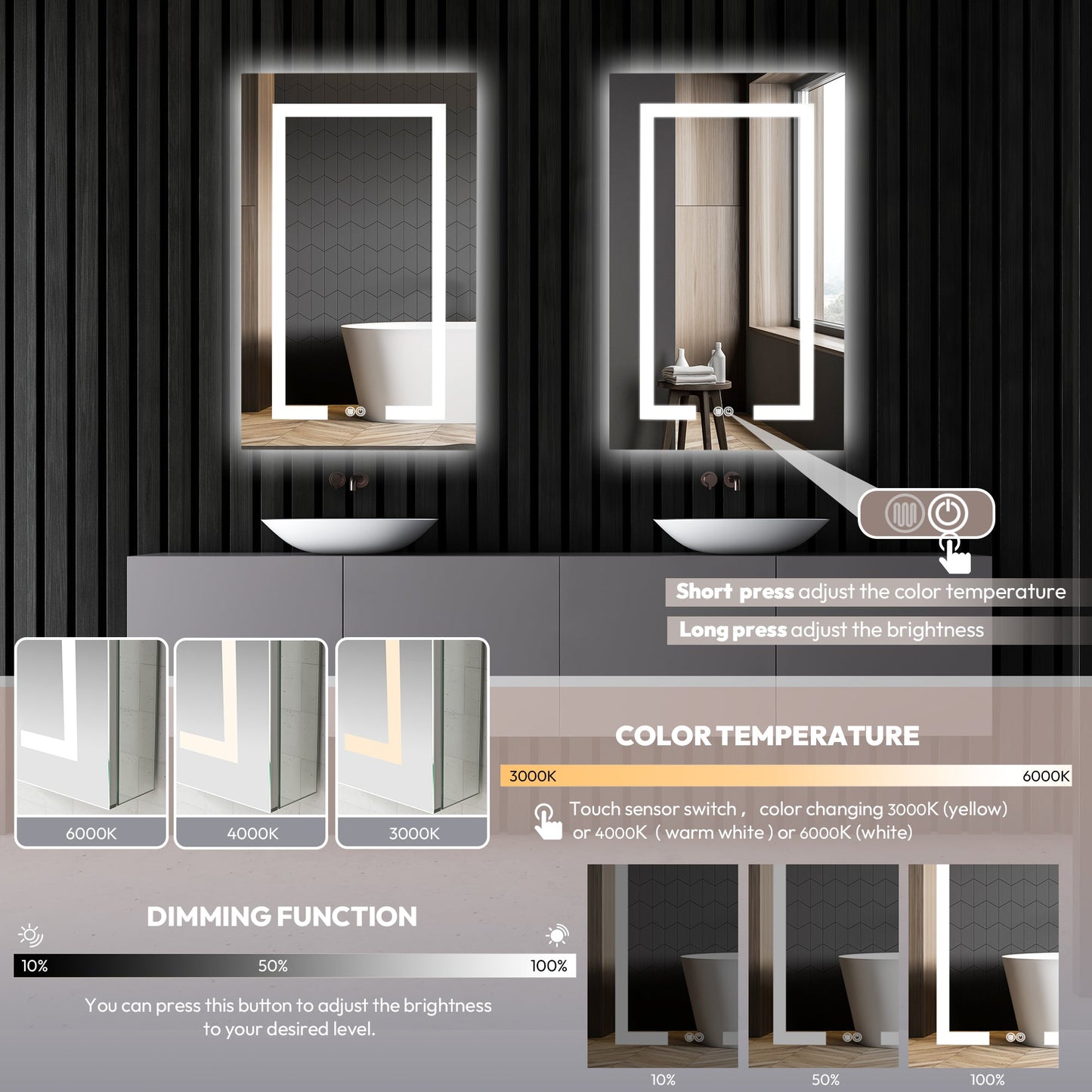 Vinnova, Santona 20 in. W x 32 in. H Rectangular Medicine Cabinet with Aluminum Frameless LED Mirror