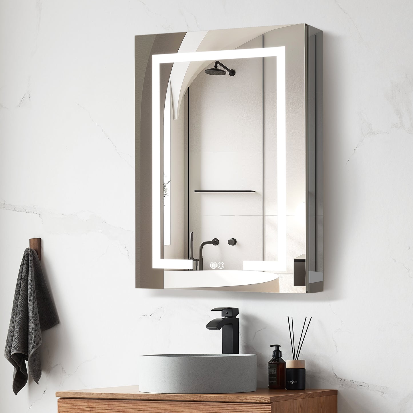 Vinnova, Santona 24 in. W x 32 in. H Rectangular Medicine Cabinet with Aluminum Frameless LED Mirror