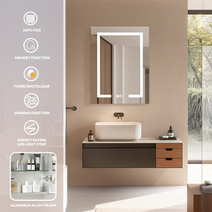 Vinnova, Santona 24 in. W x 32 in. H Rectangular Medicine Cabinet with Aluminum Frameless LED Mirror