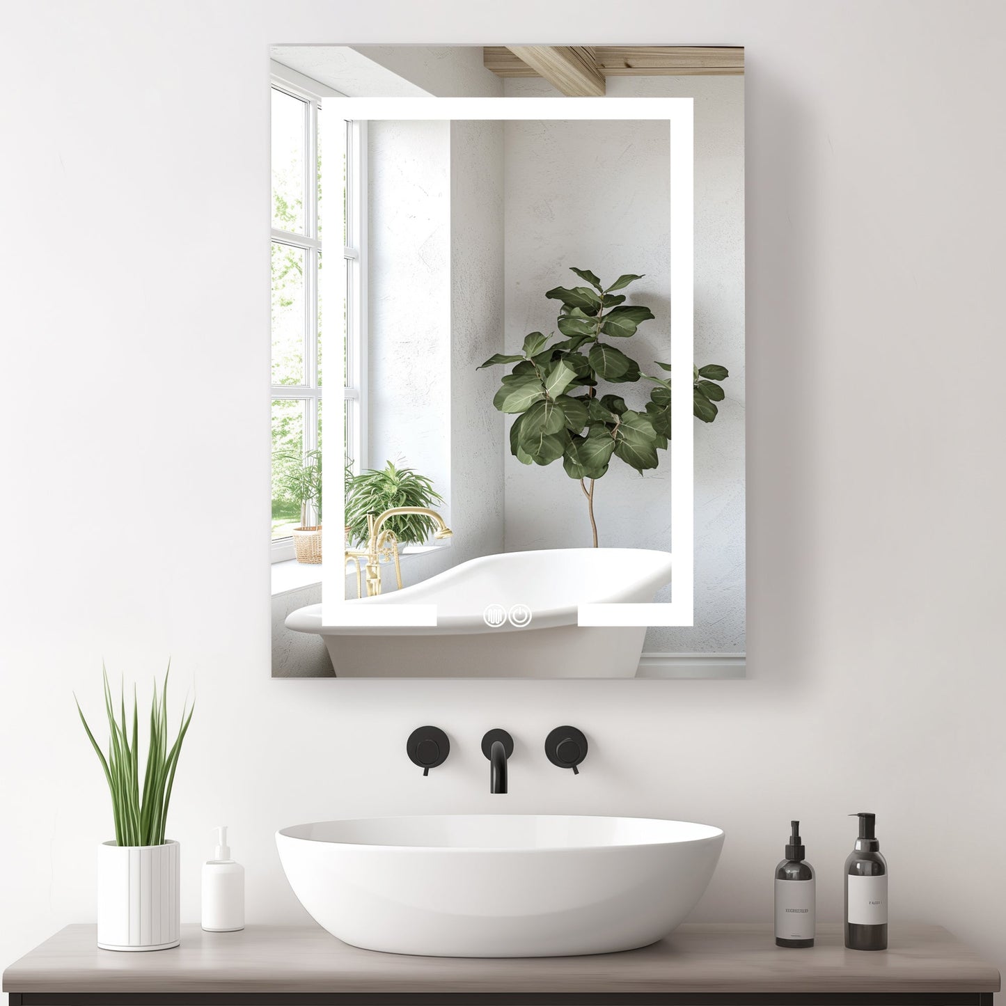 Vinnova, Santona 24 in. W x 32 in. H Rectangular Medicine Cabinet with Aluminum Frameless LED Mirror
