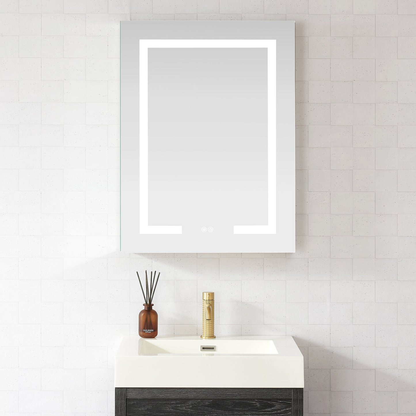 Vinnova, Santona 24 in. W x 32 in. H Rectangular Medicine Cabinet with Aluminum Frameless LED Mirror