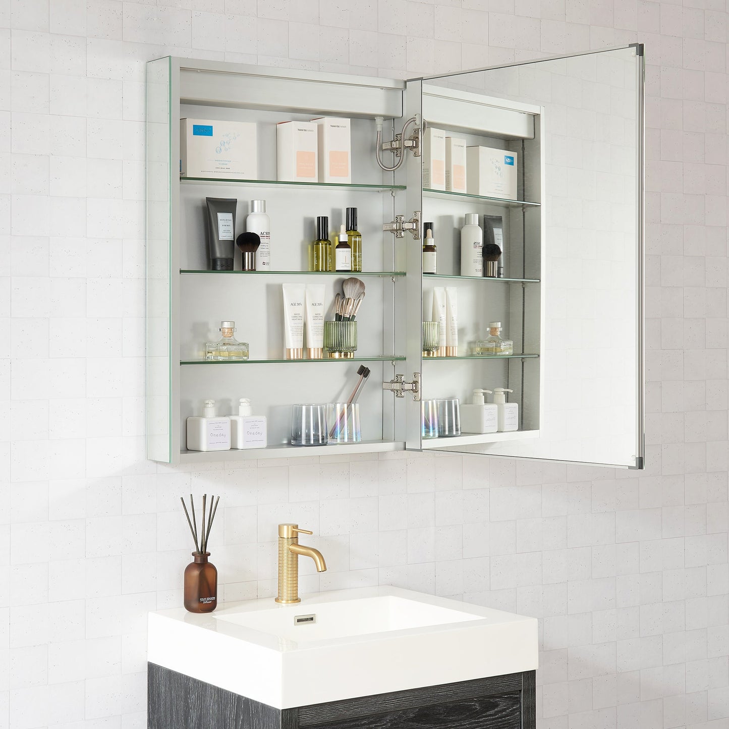 Vinnova, Santona 24 in. W x 32 in. H Rectangular Medicine Cabinet with Aluminum Frameless LED Mirror