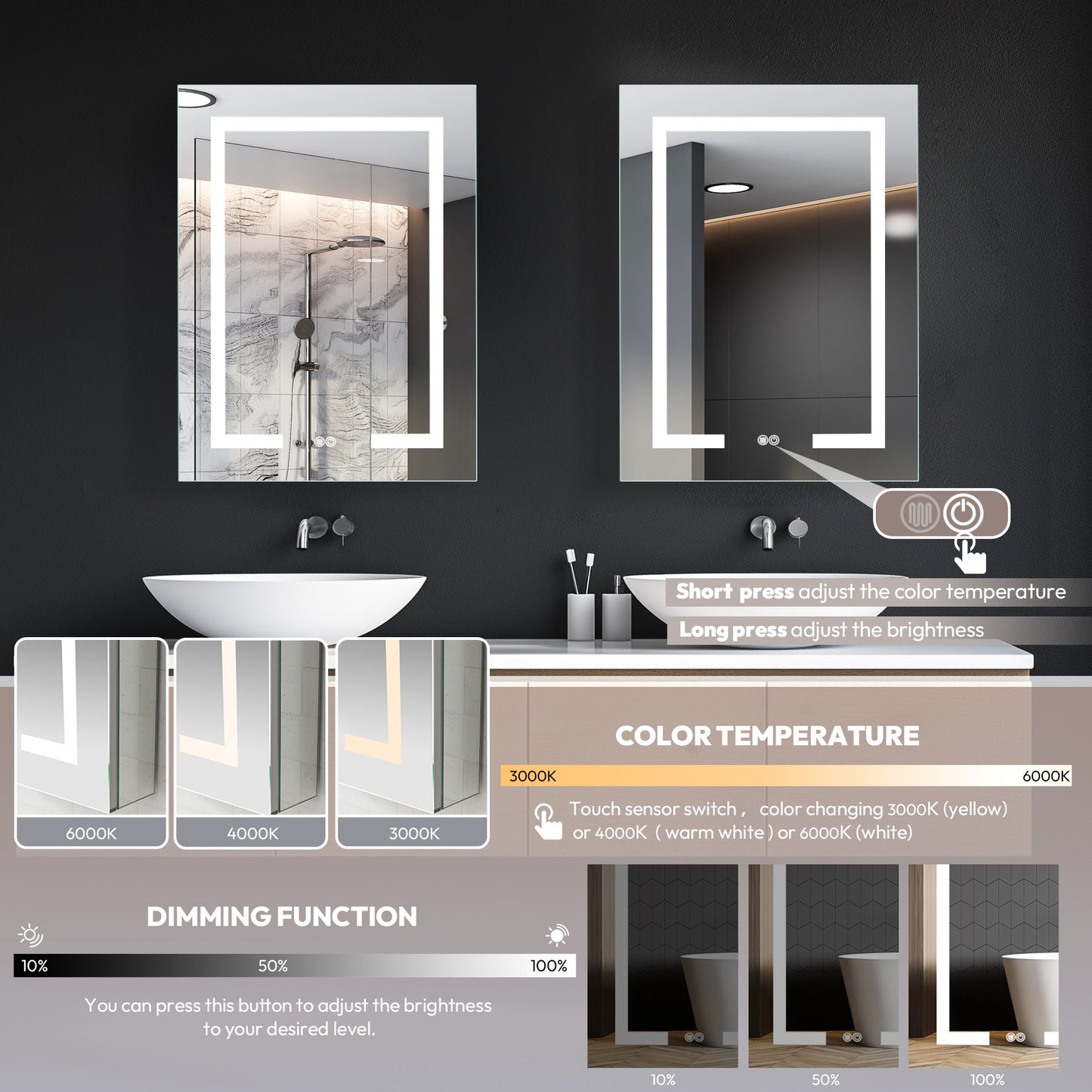 Vinnova, Santona 24 in. W x 32 in. H Rectangular Medicine Cabinet with Aluminum Frameless LED Mirror