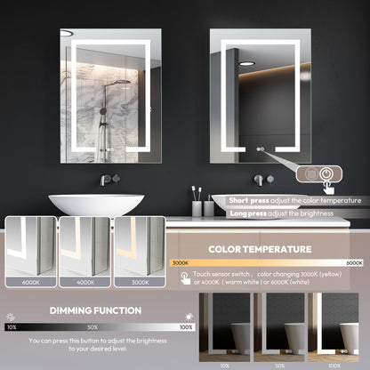 Vinnova, Santona 24 in. W x 32 in. H Rectangular Medicine Cabinet with Aluminum Frameless LED Mirror