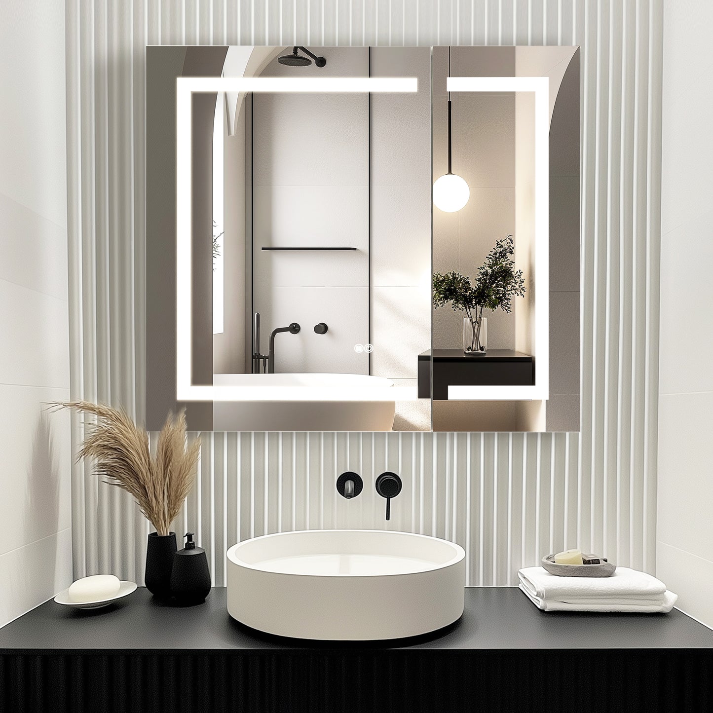 Vinnova, Santona 36 in. W x 32 in. H Rectangular Medicine Cabinet with Aluminum Frameless LED Mirror