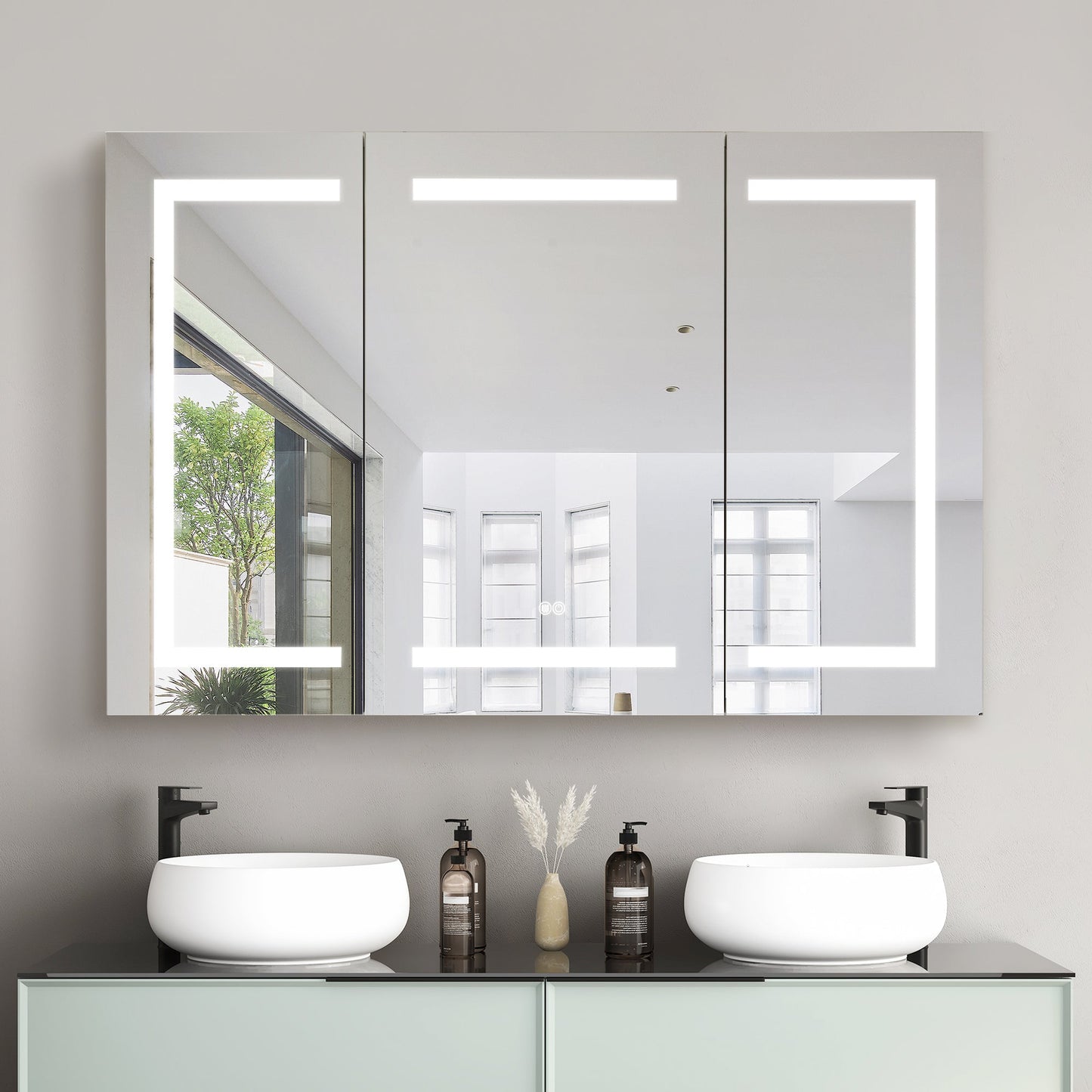 Vinnova, Santona 48 in. W x 32 in. H Rectangular Medicine Cabinet with Aluminum Frameless LED Mirror