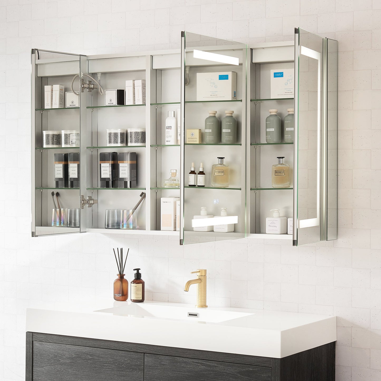 Vinnova, Santona 48 in. W x 32 in. H Rectangular Medicine Cabinet with Aluminum Frameless LED Mirror