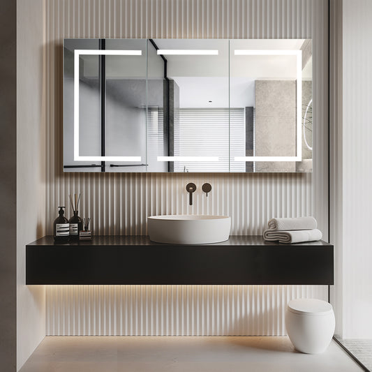 Vinnova, Santona 60 in. W x 32 in. H Rectangular Medicine Cabinet with Aluminum Frameless LED Mirror