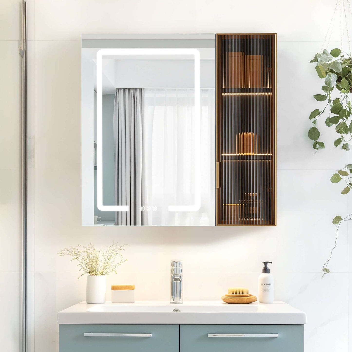 Vinnova, Cervia 30 in. W x 29.5 in. H Rectangular Medicine Cabinet with Aluminum Frameless LED Mirror